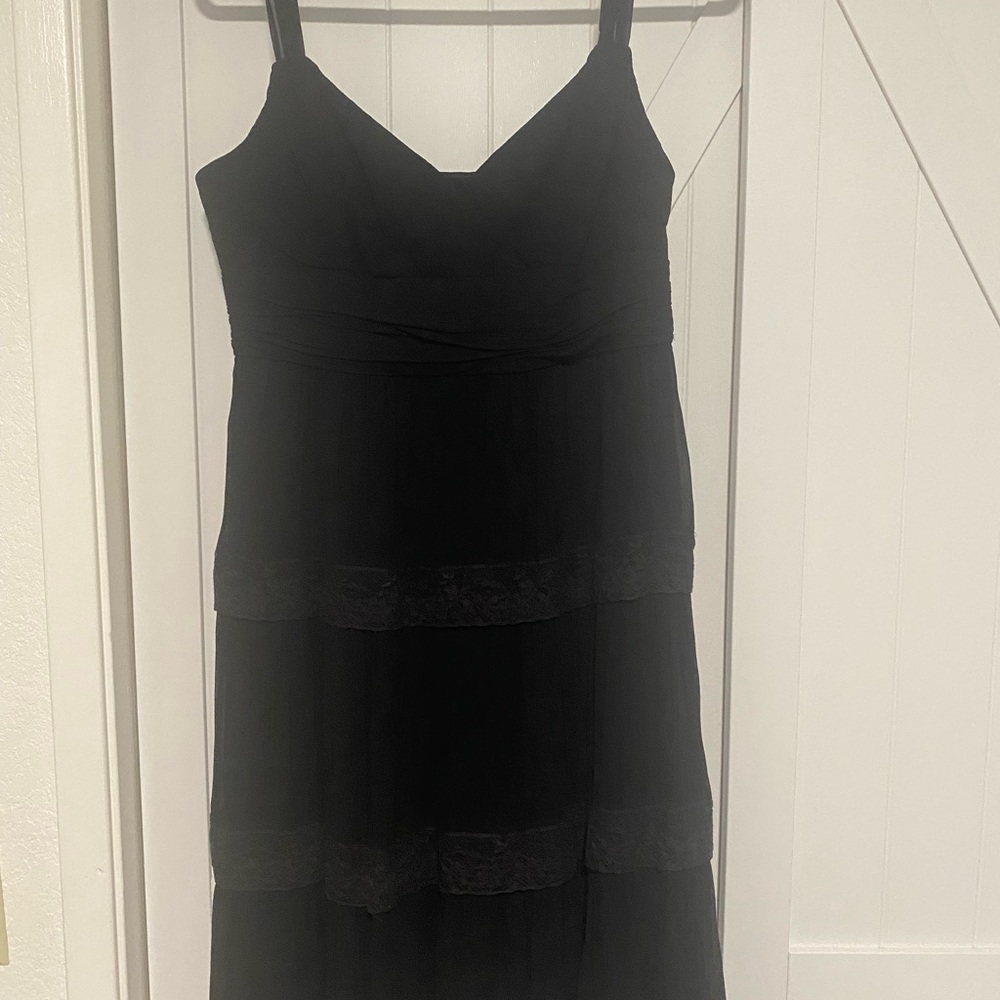 BCBG BCBGMAXAZRIA black tiered chiffon georgette dress 10 NWT boho renaissance